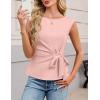 MEROKEETY Tops for Women Dressy Casual 2026 Summer Tie Front Boat Neck Cap Sleeve Business Work Blouses Shirts(Pink)