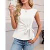 MEROKEETY Tops for Women Dressy Casual 2026 Summer Tie Front Boat Neck Cap Sleeve Business Work Blouses Shirts(White)