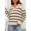 MEROKEETY Women’s 2024 Fall Oversized Striped Sweater Collared V Neck Long Sleeve Trendy Knit Pullover Tops(Apricot)