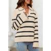 MEROKEETY Women’s 2024 Fall Oversized Striped Sweater Collared V Neck Long Sleeve Trendy Knit Pullover Tops(Apricot)