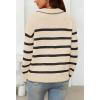 MEROKEETY Women’s 2024 Fall Oversized Striped Sweater Collared V Neck Long Sleeve Trendy Knit Pullover Tops(Apricot)