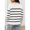 MEROKEETY Women’s 2024 Fall Oversized Striped Sweater Collared V Neck Long Sleeve Trendy Knit Pullover Tops(White)