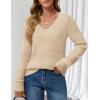 MEROKEETY Women’s 2025 Fall Long Sleeve Sweaters Tops Casual Crochet V Neck Loose Pullover Knit Shirts(Apricot)