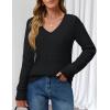 MEROKEETY Women’s 2025 Fall Long Sleeve Sweaters Tops Casual Crochet V Neck Loose Pullover Knit Shirts(Black)