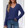 MEROKEETY Women’s 2025 Fall Long Sleeve Sweaters Tops Casual Crochet V Neck Loose Pullover Knit Shirts(Navy)
