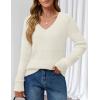 MEROKEETY Women’s 2025 Fall Long Sleeve Sweaters Tops Casual Crochet V Neck Loose Pullover Knit Shirts(White)