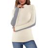 MEROKEETY Women’s 2025 Fall Mock Neck Lightweight Pullover Sweater Fitted Ribbed Long Sleeve Color Block Knit Tee Shirt Tops(Beige)