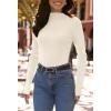 MEROKEETY Women’s 2025 Fall Mock Neck Lightweight Pullover Sweater Fitted Ribbed Long Sleeve Color Block Knit Tee Shirt Tops(Beige)