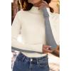 MEROKEETY Women’s 2025 Fall Mock Neck Lightweight Pullover Sweater Fitted Ribbed Long Sleeve Color Block Knit Tee Shirt Tops(Beige)
