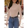 MEROKEETY Women’s 2025 Fall Mock Neck Lightweight Pullover Sweater Fitted Ribbed Long Sleeve Color Block Knit Tee Shirt Tops(Khaki)