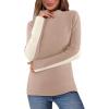 MEROKEETY Women’s 2025 Fall Mock Neck Lightweight Pullover Sweater Fitted Ribbed Long Sleeve Color Block Knit Tee Shirt Tops(Khaki)