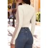 MEROKEETY Women’s 2025 Fall Mock Neck Lightweight Pullover Sweater Fitted Ribbed Long Sleeve Color Block Knit Tee Shirt Tops(Khaki)