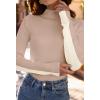 MEROKEETY Women’s 2025 Fall Mock Neck Lightweight Pullover Sweater Fitted Ribbed Long Sleeve Color Block Knit Tee Shirt Tops(Khaki)