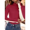 MEROKEETY Women’s 2025 Fall Mock Neck Lightweight Pullover Sweater Fitted Ribbed Long Sleeve Color Block Knit Tee Shirt Tops(Red)