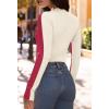 MEROKEETY Women’s 2025 Fall Mock Neck Lightweight Pullover Sweater Fitted Ribbed Long Sleeve Color Block Knit Tee Shirt Tops(Red)