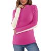 MEROKEETY Women’s 2025 Fall Mock Neck Lightweight Pullover Sweater Fitted Ribbed Long Sleeve Color Block Knit Tee Shirt Tops(Rose)