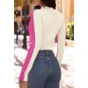 MEROKEETY Women’s 2025 Fall Mock Neck Lightweight Pullover Sweater Fitted Ribbed Long Sleeve Color Block Knit Tee Shirt Tops(Rose)