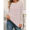 MEROKEETY Women’s 2025 Long Sleeve Top Blouse Fall Casual Trendy Colourful Striped Crewneck Loose Shirts(Beige)