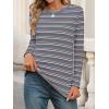 MEROKEETY Women’s 2025 Long Sleeve Top Blouse Fall Casual Trendy Colourful Striped Crewneck Loose Shirts(Dustyblue)