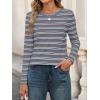 MEROKEETY Women’s 2025 Long Sleeve Top Blouse Fall Casual Trendy Colourful Striped Crewneck Loose Shirts(Dustyblue)