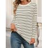 MEROKEETY Women’s 2025 Long Sleeve Top Blouse Fall Casual Trendy Colourful Striped Crewneck Loose Shirts(Grey)