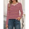 MEROKEETY Women’s 2025 Long Sleeve Top Blouse Fall Casual Trendy Colourful Striped Crewneck Loose Shirts(Wine)