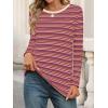 MEROKEETY Women’s 2025 Long Sleeve Top Blouse Fall Casual Trendy Colourful Striped Crewneck Loose Shirts(Wine)