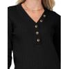MEROKEETY Women’s 2025 Long Sleeve V Neck Ribbed Button Knit Sweater Solid Color Tops(Black)