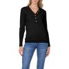MEROKEETY Women’s 2025 Long Sleeve V Neck Ribbed Button Knit Sweater Solid Color Tops(Black)