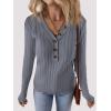 MEROKEETY Women’s 2025 Long Sleeve V Neck Ribbed Button Knit Sweater Solid Color Tops(Grey)