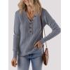 MEROKEETY Women’s 2025 Long Sleeve V Neck Ribbed Button Knit Sweater Solid Color Tops(Grey)