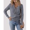 MEROKEETY Women’s 2025 Long Sleeve V Neck Ribbed Button Knit Sweater Solid Color Tops(Grey)