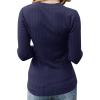 MEROKEETY Women’s 2025 Long Sleeve V Neck Ribbed Button Knit Sweater Solid Color Tops(Navy)