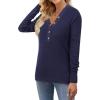 MEROKEETY Women’s 2025 Long Sleeve V Neck Ribbed Button Knit Sweater Solid Color Tops(Navy)