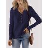 MEROKEETY Women’s 2025 Long Sleeve V Neck Ribbed Button Knit Sweater Solid Color Tops(Navy)