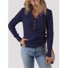 MEROKEETY Women’s 2025 Long Sleeve V Neck Ribbed Button Knit Sweater Solid Color Tops(Navy)