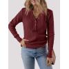 MEROKEETY Women’s 2025 Long Sleeve V Neck Ribbed Button Knit Sweater Solid Color Tops(Wine)