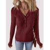 MEROKEETY Women’s 2025 Long Sleeve V Neck Ribbed Button Knit Sweater Solid Color Tops(Wine)