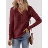 MEROKEETY Women’s 2025 Long Sleeve V Neck Ribbed Button Knit Sweater Solid Color Tops(Wine)