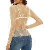 MEROKEETY Womens 2026 Long Sleeve Lace Sheer Mesh Tops Undershirt Sexy See Through Going Out Crewneck Blouse Shirts(Apricot)