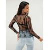 MEROKEETY Womens 2026 Long Sleeve Lace Sheer Mesh Tops Undershirt Sexy See Through Going Out Crewneck Blouse Shirts(Black)