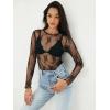 MEROKEETY Womens 2026 Long Sleeve Lace Sheer Mesh Tops Undershirt Sexy See Through Going Out Crewneck Blouse Shirts(Black)