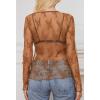 MEROKEETY Womens 2026 Long Sleeve Lace Sheer Mesh Tops Undershirt Sexy See Through Going Out Crewneck Blouse Shirts(Brown)