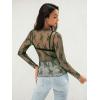 MEROKEETY Womens 2026 Long Sleeve Lace Sheer Mesh Tops Undershirt Sexy See Through Going Out Crewneck Blouse Shirts(Green)