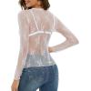 MEROKEETY Womens 2026 Long Sleeve Lace Sheer Mesh Tops Undershirt Sexy See Through Going Out Crewneck Blouse Shirts(White)