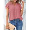MEROKEETY Women’s 2026 Spring V Neck Ruffle Short Sleeve Blouse Summer Swiss Dot Dressy Casual Flowy Shirt Tunic Top(Coral Red)