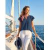 MEROKEETY Women’s 2026 Spring V Neck Ruffle Short Sleeve Blouse Summer Swiss Dot Dressy Casual Flowy Shirt Tunic Top(Dusty Navy)