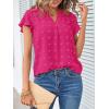 MEROKEETY Women’s 2026 Spring V Neck Ruffle Short Sleeve Blouse Summer Swiss Dot Dressy Casual Flowy Shirt Tunic Top(Hot Pink)
