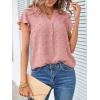 MEROKEETY Women’s 2026 Spring V Neck Ruffle Short Sleeve Blouse Summer Swiss Dot Dressy Casual Flowy Shirt Tunic Top(Pink)