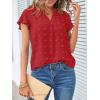 MEROKEETY Women’s 2026 Spring V Neck Ruffle Short Sleeve Blouse Summer Swiss Dot Dressy Casual Flowy Shirt Tunic Top(Red)